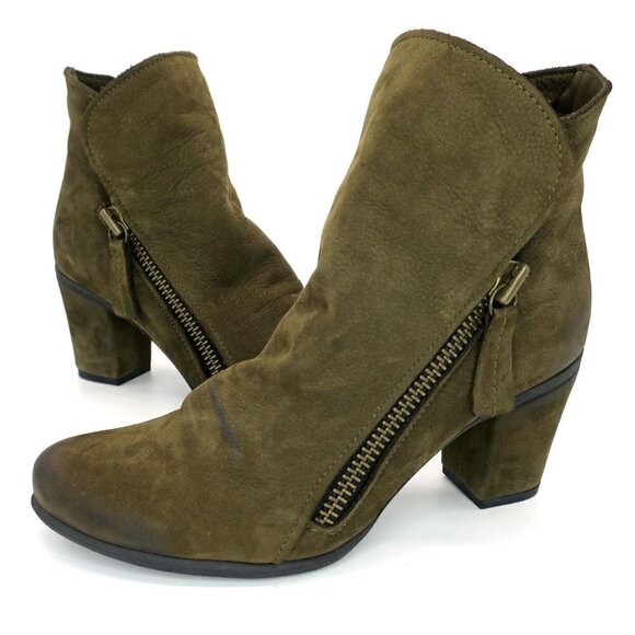 Bueno Yountville Double Zip Burnished Army Green Ankle Boots Women's 36/6M - Picture 1 of 5